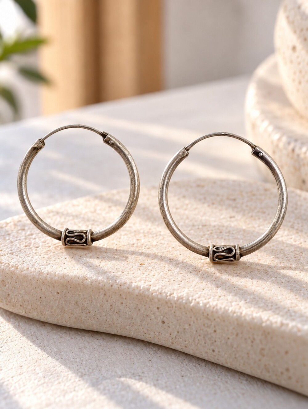 925 Sterling Silver 25mm Bali Style Hoop Earrings Filigree Vintage